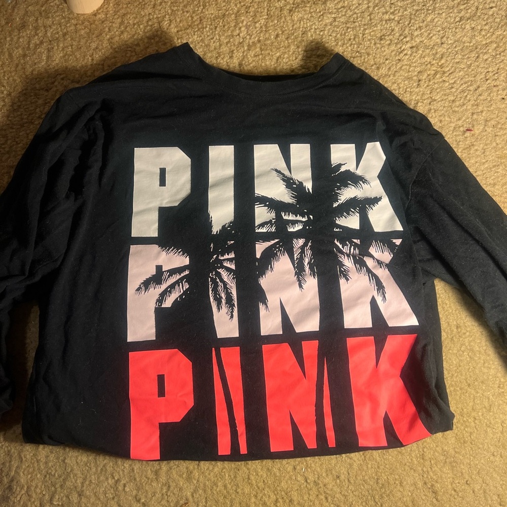 PINK Victoria's Secret Black and Pink Long Sleeve Tee